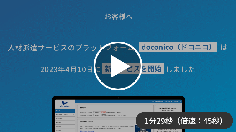 「doconico（ドコニコ）」新サービス開始のお知らせ動画　再生ボタン